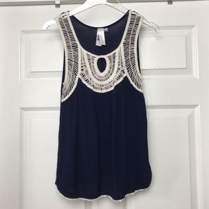 Society Girl | Navy and Cream Embellished Tank